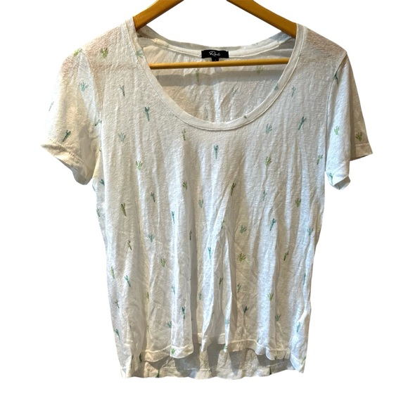 Rails Luna White Watercolor Cactus Linen Blend Scoop Neck Tee Size Small - Picture 1 of 5